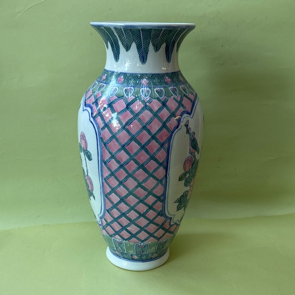 Vintage hand painted porcelain vase 14” Tall - Picture 4 of 10